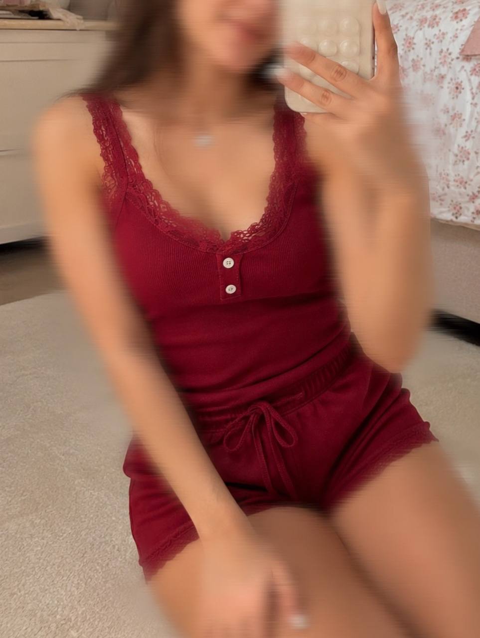 ست تاپ و شورتک زنانه کبریتی با طرح گیپور