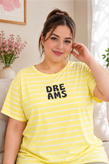 تیشرت زنانه راه راه یقه گردطرح DREAMS