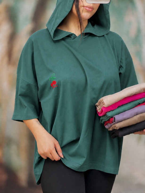 تیشرت باکسی کلاه دار نخ پنبه