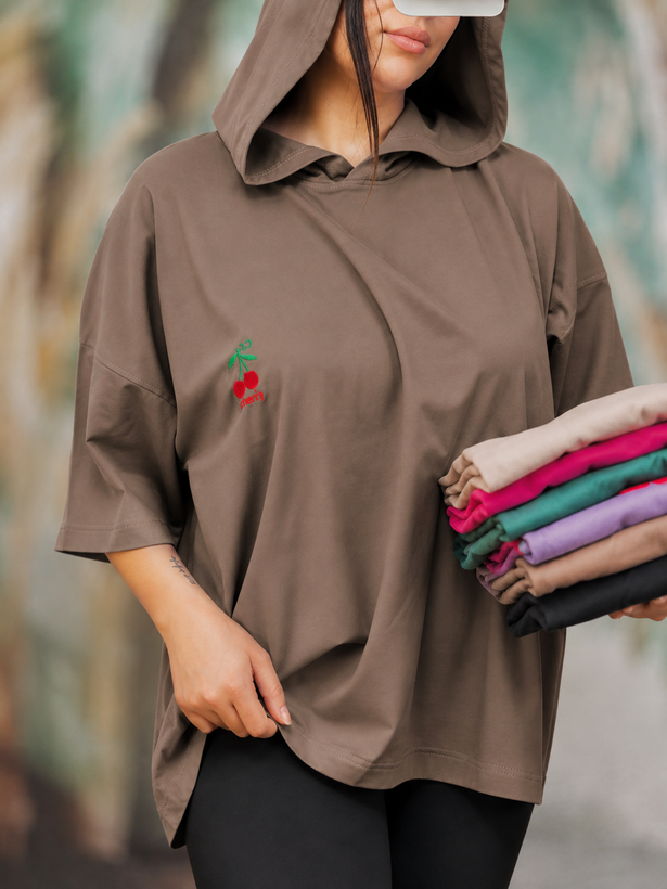 تیشرت باکسی کلاه دار نخ پنبه